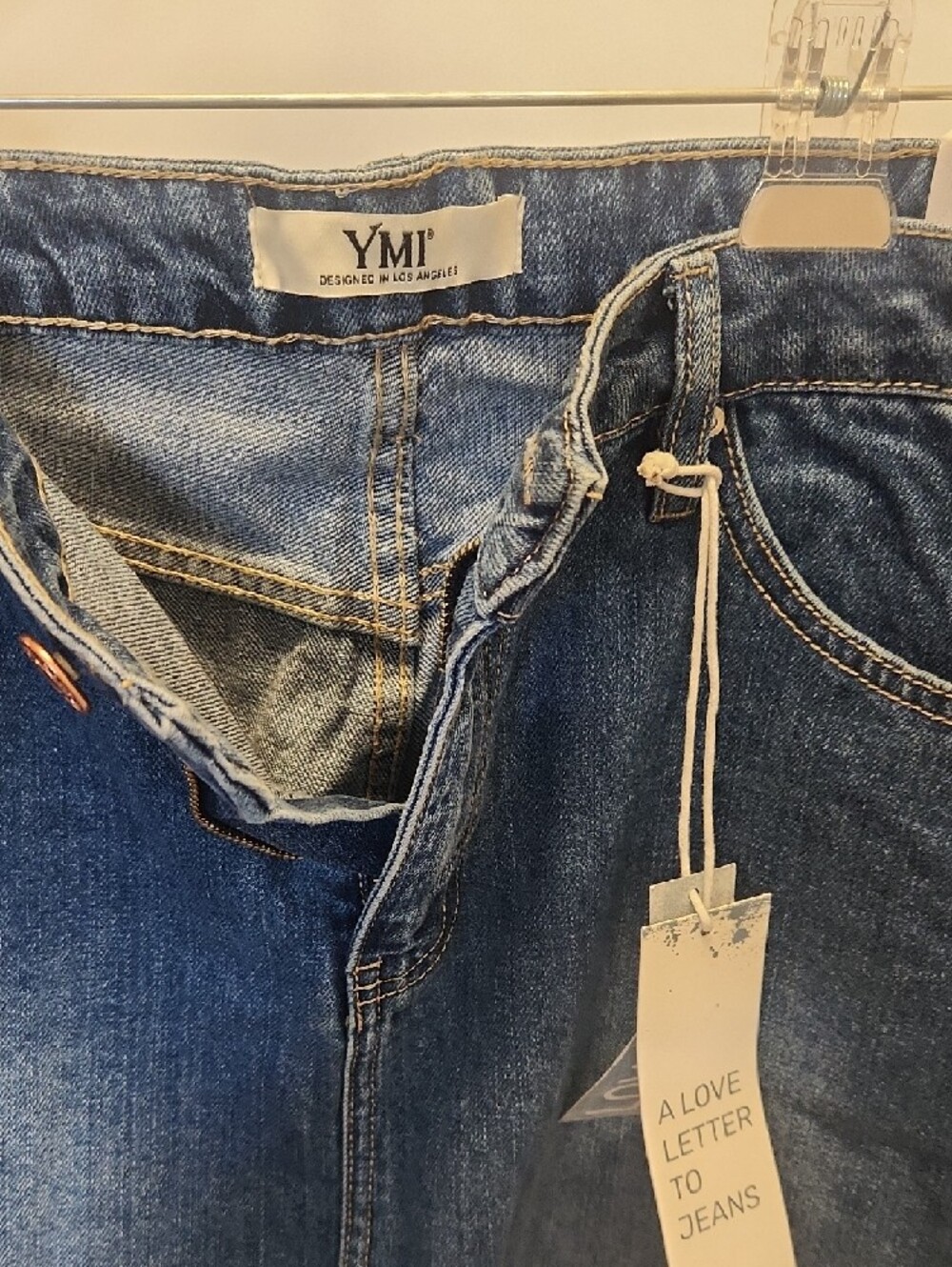 YMI Medium Wash Denim Mini Skirt with Raw Hem - Picture 5 of 6